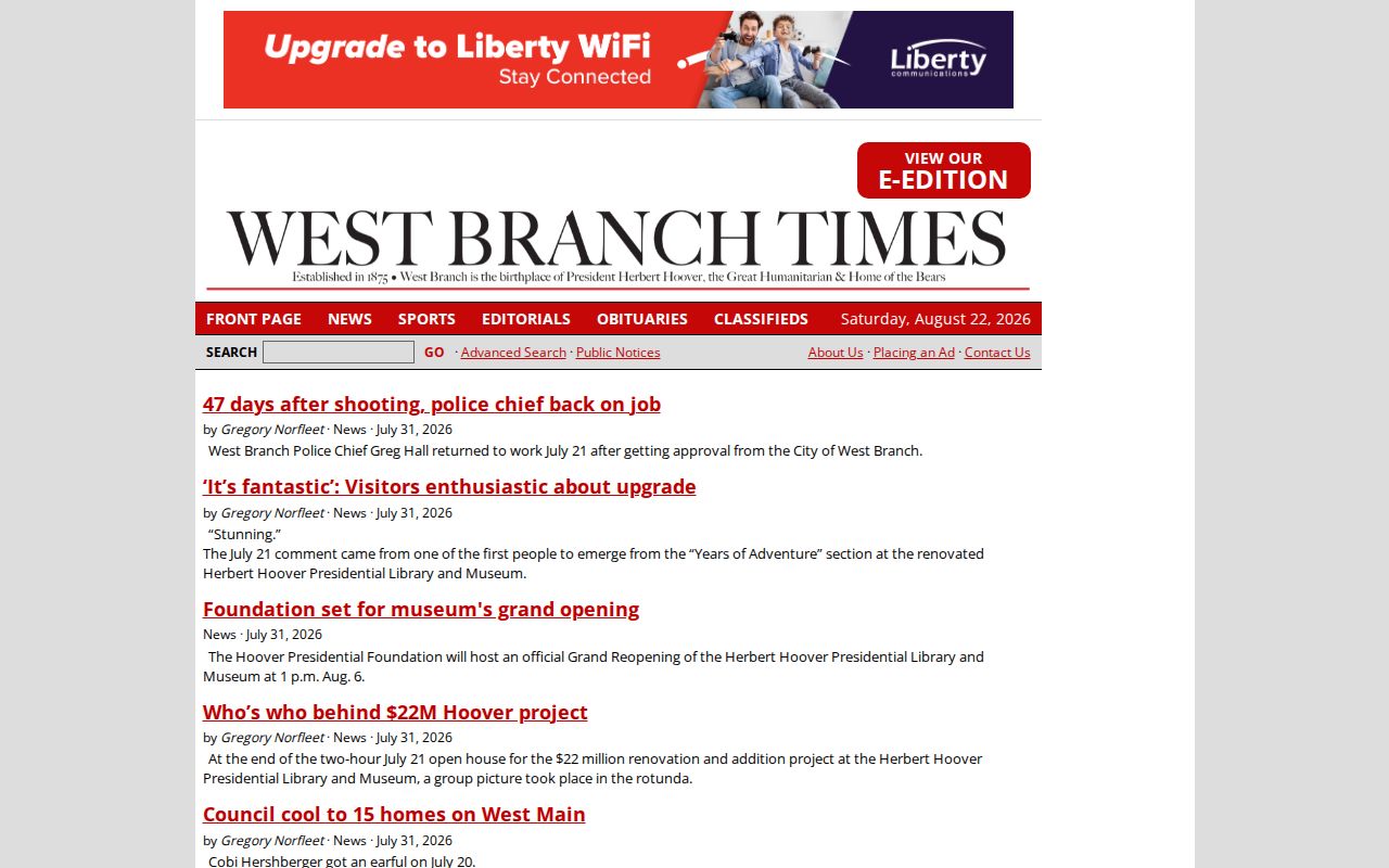 West Branch Times Cedar County crime news landing page