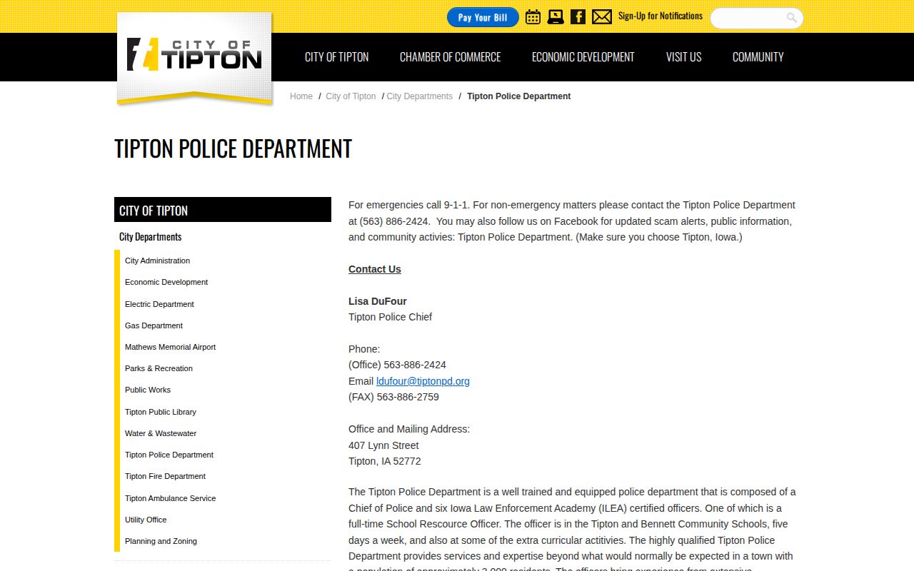 Tipton Police Department weekly arrest and call-log record links